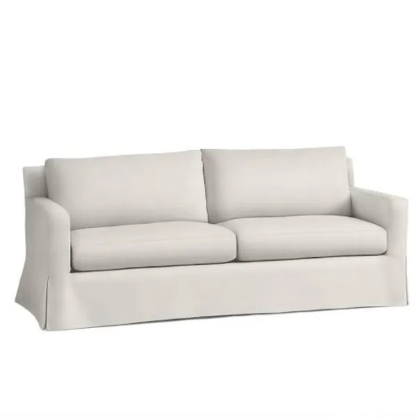 YORK SQUARE ARM SLIPCOVERED SOFA, SOFA SIZE, ORGANIC COTTON WARM WHITE