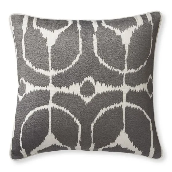Embroidered Ikat Pillow Cover, Gray