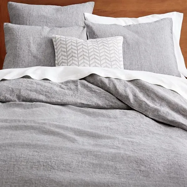 Belgian Flax Linen Melange Duvet Cover, Full/Queen, Slate