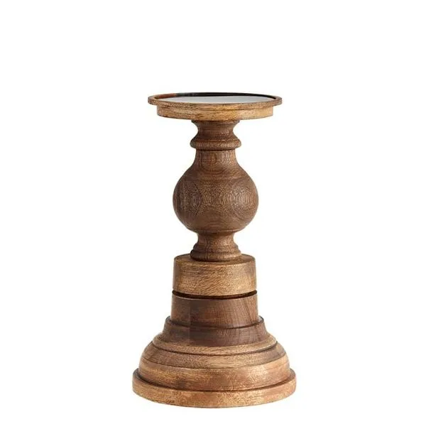 CARVED PILLAR HOLDER, NATURAL DISTRESSED WOOD- SHORT