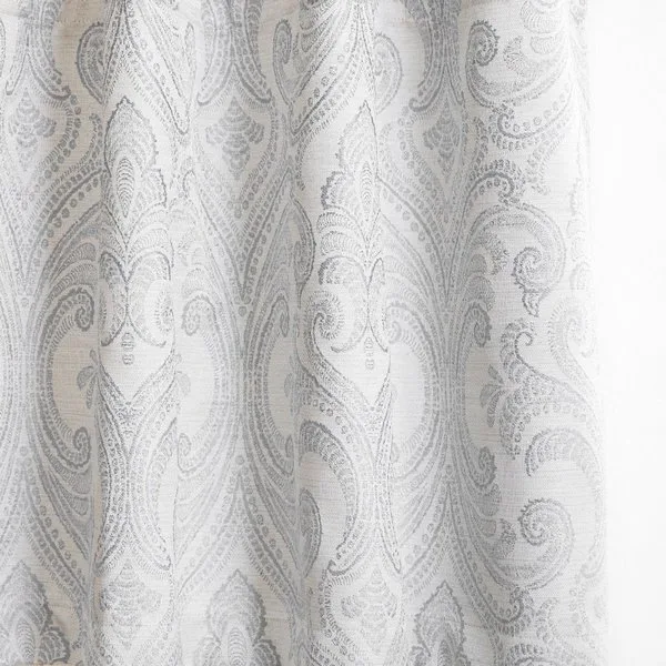VALENCIA - Linen Blend Floral Embroidered Curtains - Subtle Gray