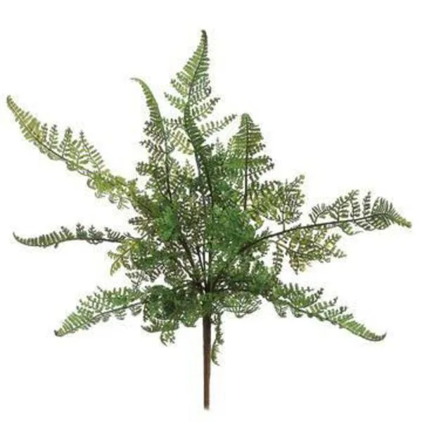 Artificial Leather Fern Bush in Two Tone Green 15" Tall x 10.5" Wide
