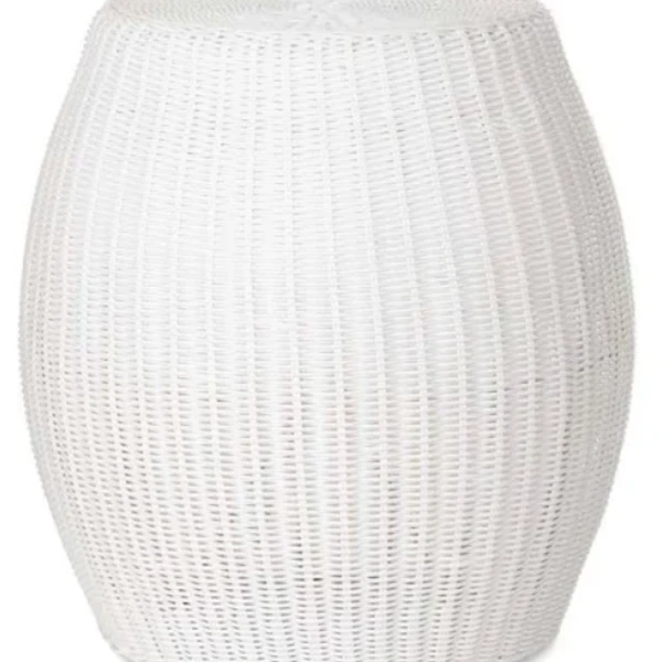 Large Tangier Wicker Outdoor Ottoman Pouf - White