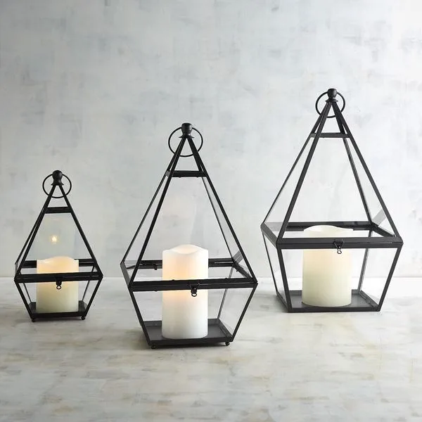 Eldridge Large Black Triangle Metal Lantern