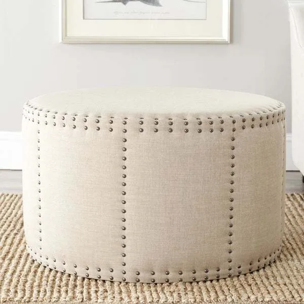 Safavieh Milan Beige Nailhead Round Ottoman