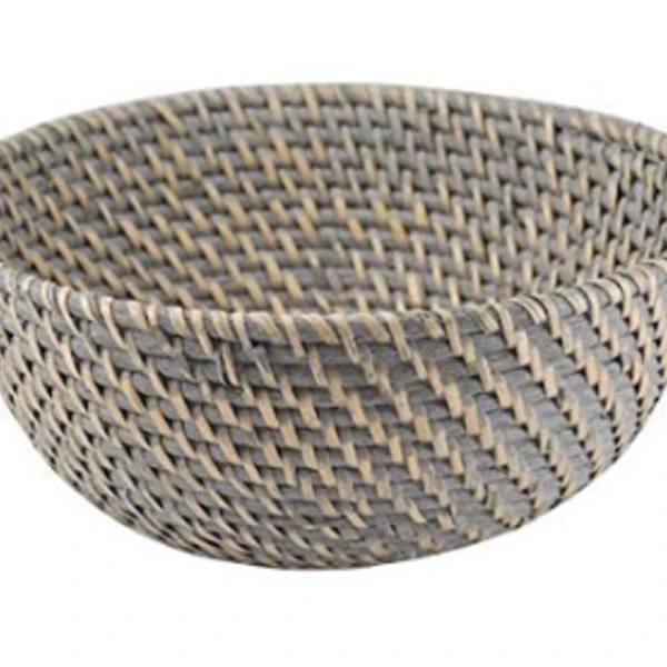 The Lucky Clover Trading Round Rattan Bowl Basket, Antique Gray
