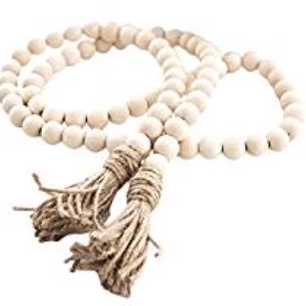 LIOOBO Wood Bead Garland Farmhouse Rustic Country Beads Holiday Decoration Wall Hanging Prayer Beads