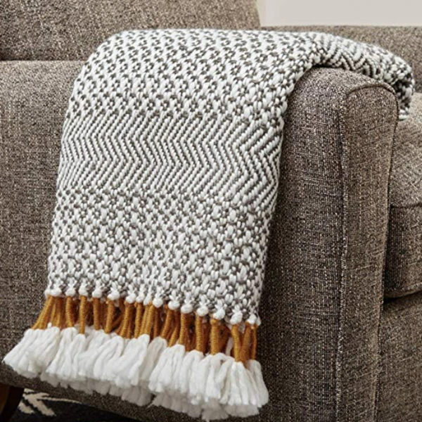 Rivet Modern Hand-Woven Stripe Fringe Throw Blanket, Soft and Stylish, 50" x 60", Charcoal