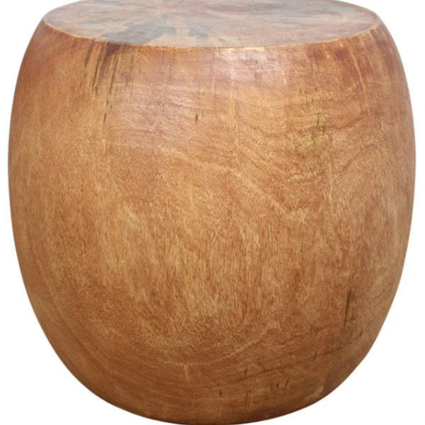 Haussmann Sustainable Mango Wood Pouf Stool 20 Dia X 18 In High Light Teak Oil