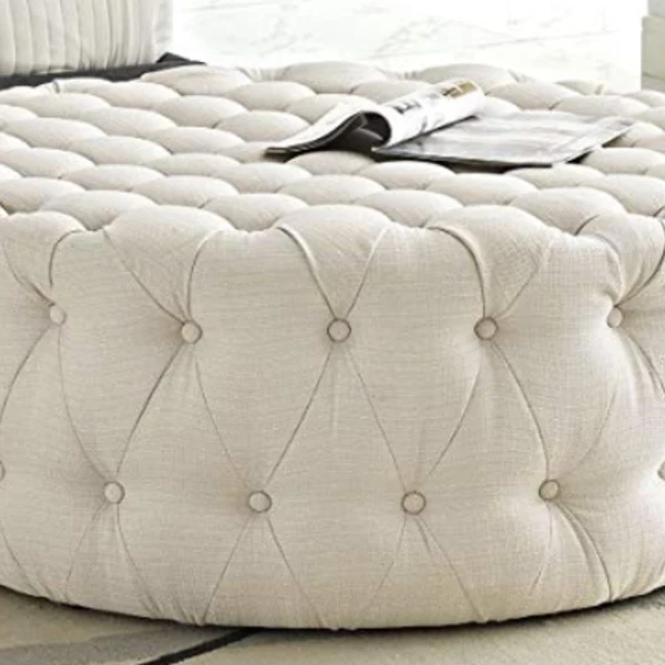 Modway Amour Fabric Upholstered Button-Tufted Round Ottoman in Beige