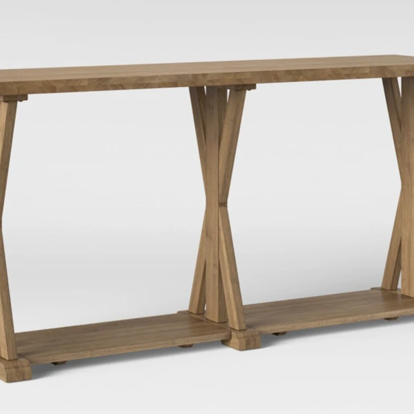 Litchfield Farmhouse Wood Long Sofa Table with Shelf Whea