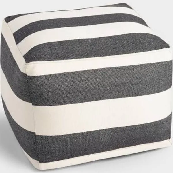 Square Black And White Awning Stripe Indoor Outdoor Pouf