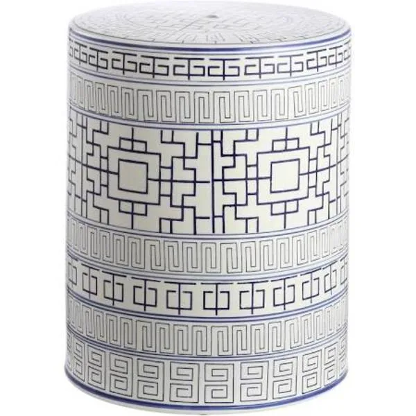 Navy and White Ceramic Shantou Outdoor Accent Stool