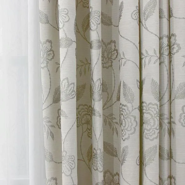 SPRING - Patterned Floral Embroidered Curtains - Flax