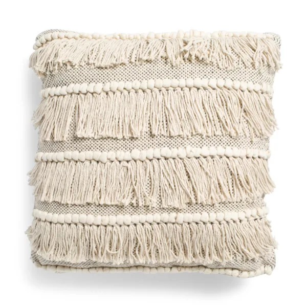 20x20 Pillow With Fringe-Ivory/Grey
